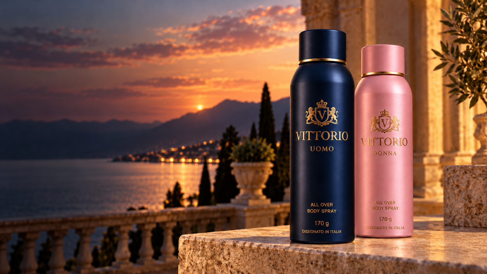 Vittorio Uomo and Donna Body Fragrances on an Italian terrace